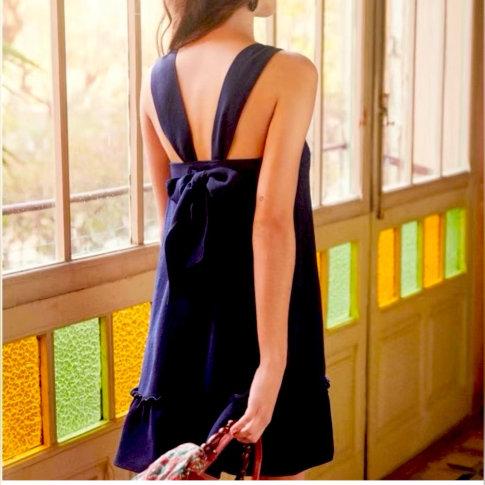 Sezane Mathlide tie dress in navy - size 38